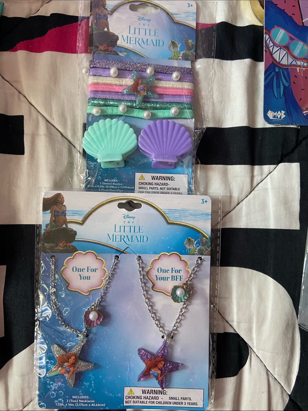 Disney The Little Mermaid Purple Mint Pink Shell & Starfish Necklace & Clip Set